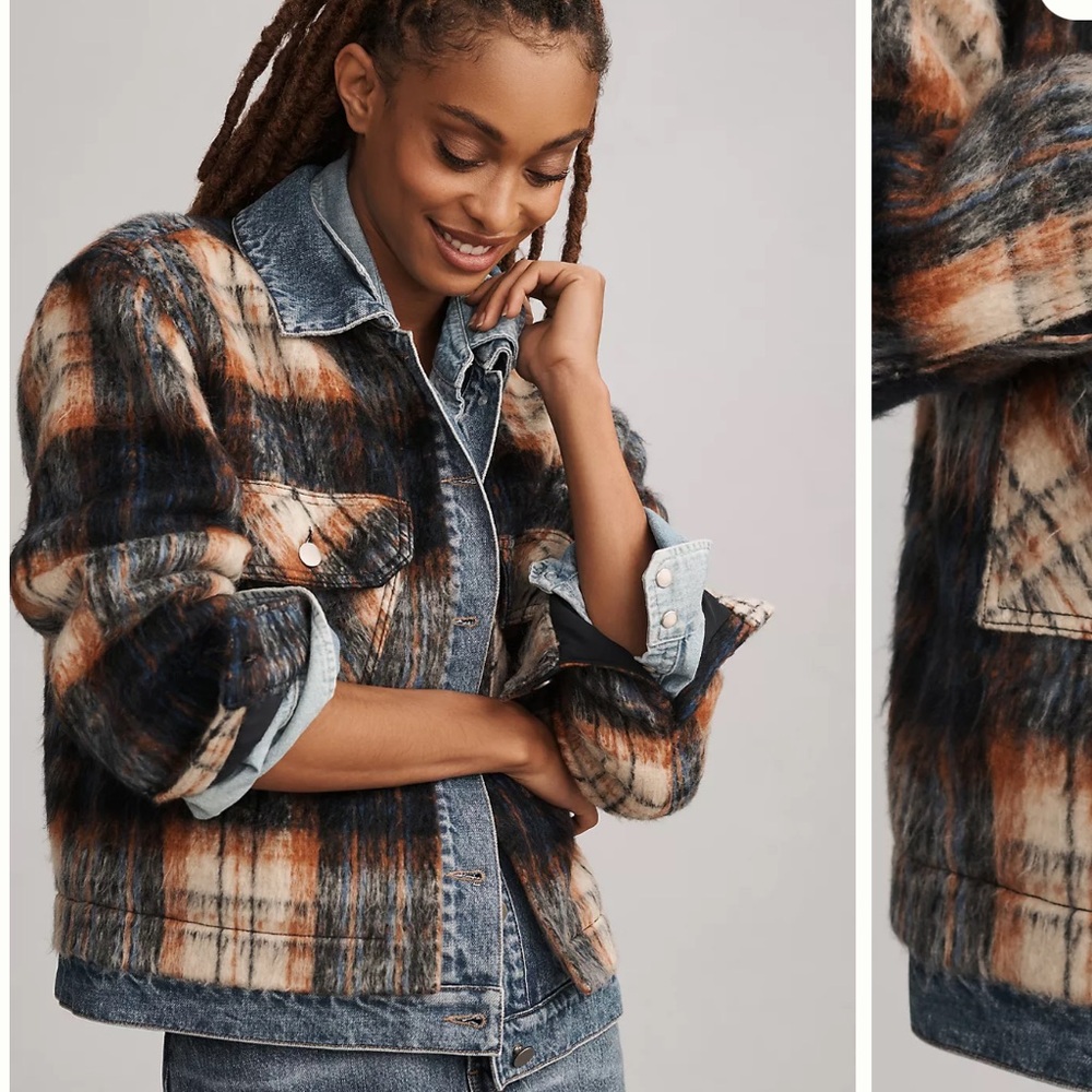 New Anthropologie Pilcro plaid denim mix jacket size XS